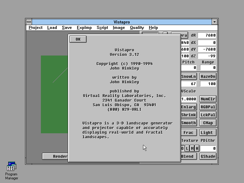 VistaPro 3.12 for Windows - About